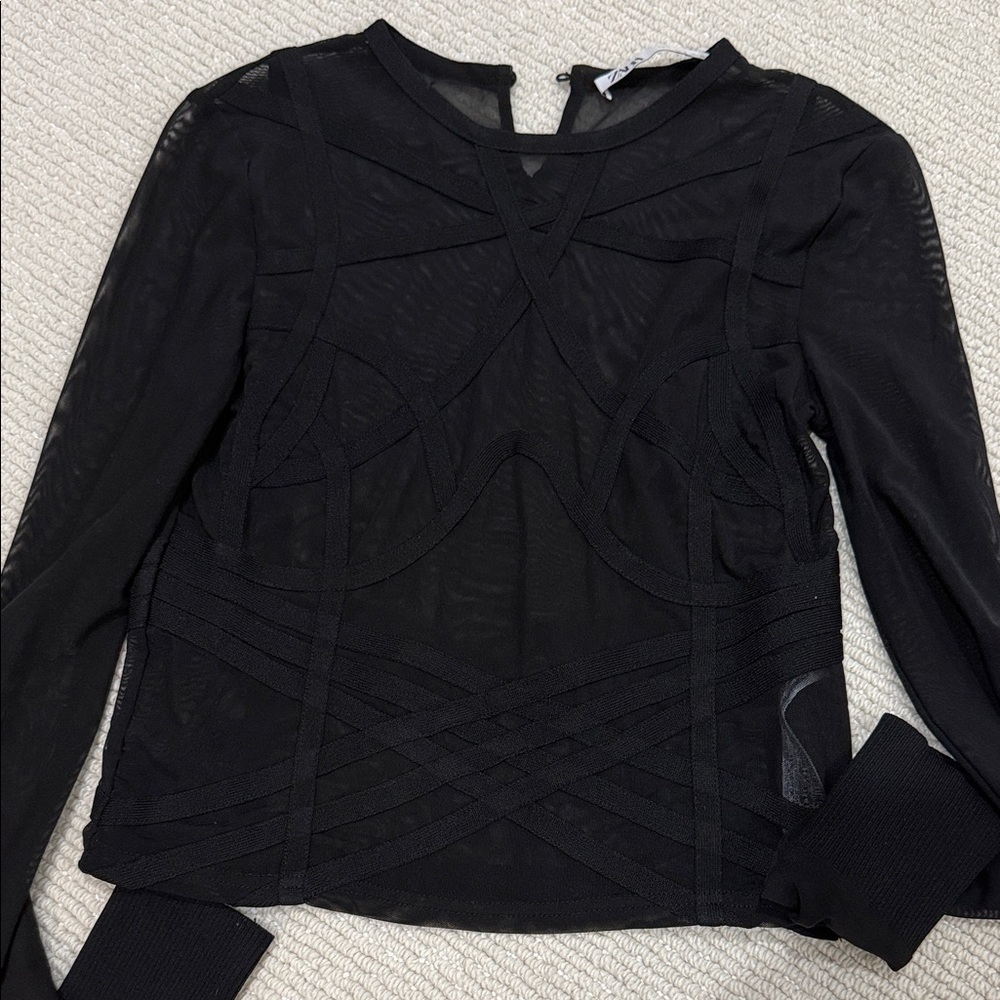 Zara Black Sheer Women's Top With sexy piping detail